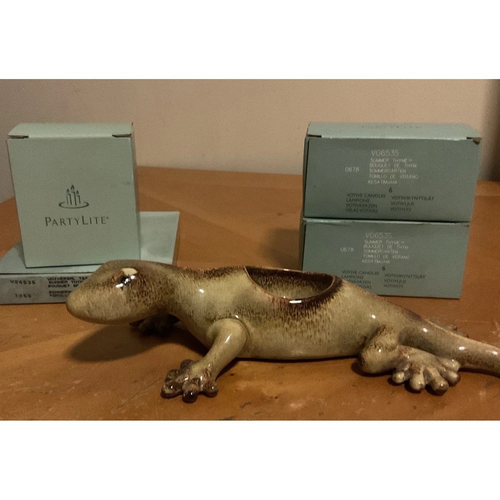Partylite Tropical Gecko Tealight Ceramic Candle Holder And Candles Retired 9"‎